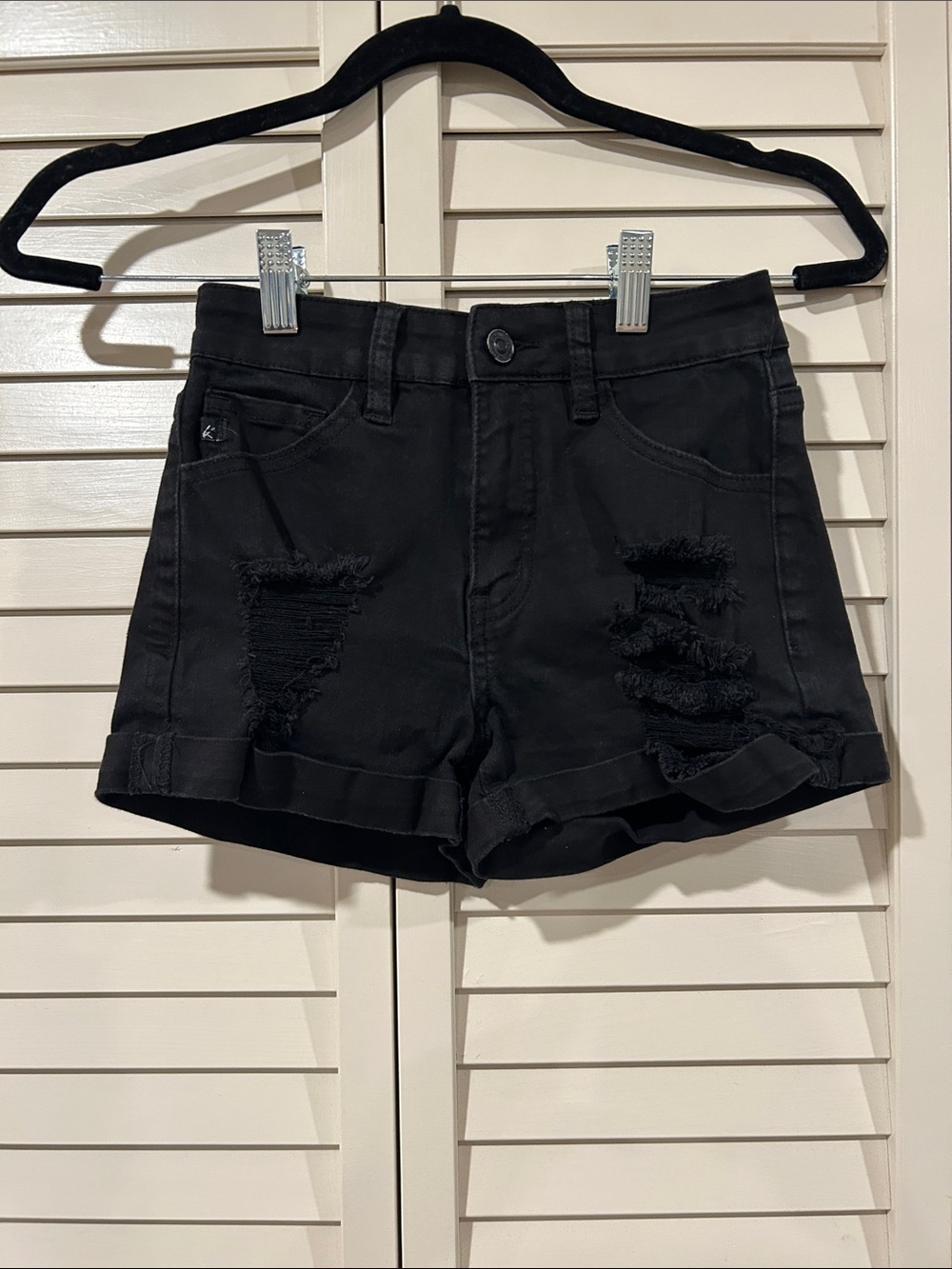 KanCan Black Distressed Cuffed Denim Shorts Size XS